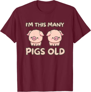 I'm This Many Pigs Old - 2nd Birthday Pig 2 Years Old Bday T-Shirt - T-Shirt | Maroon