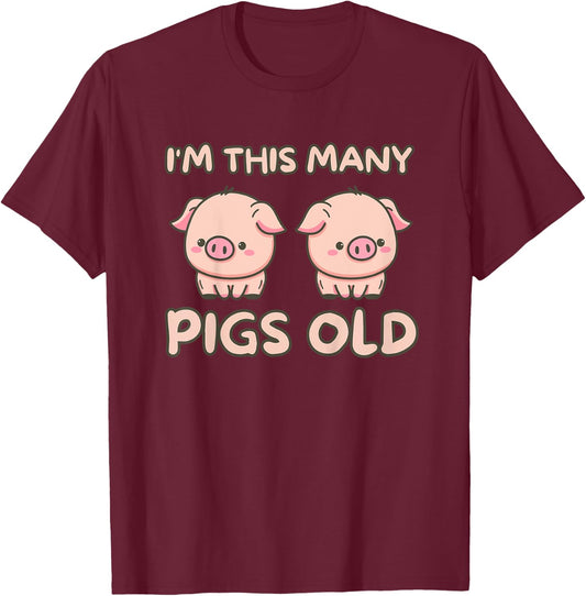 I'm This Many Pigs Old - 2nd Birthday Pig 2 Years Old Bday T-Shirt - T-Shirt | Maroon