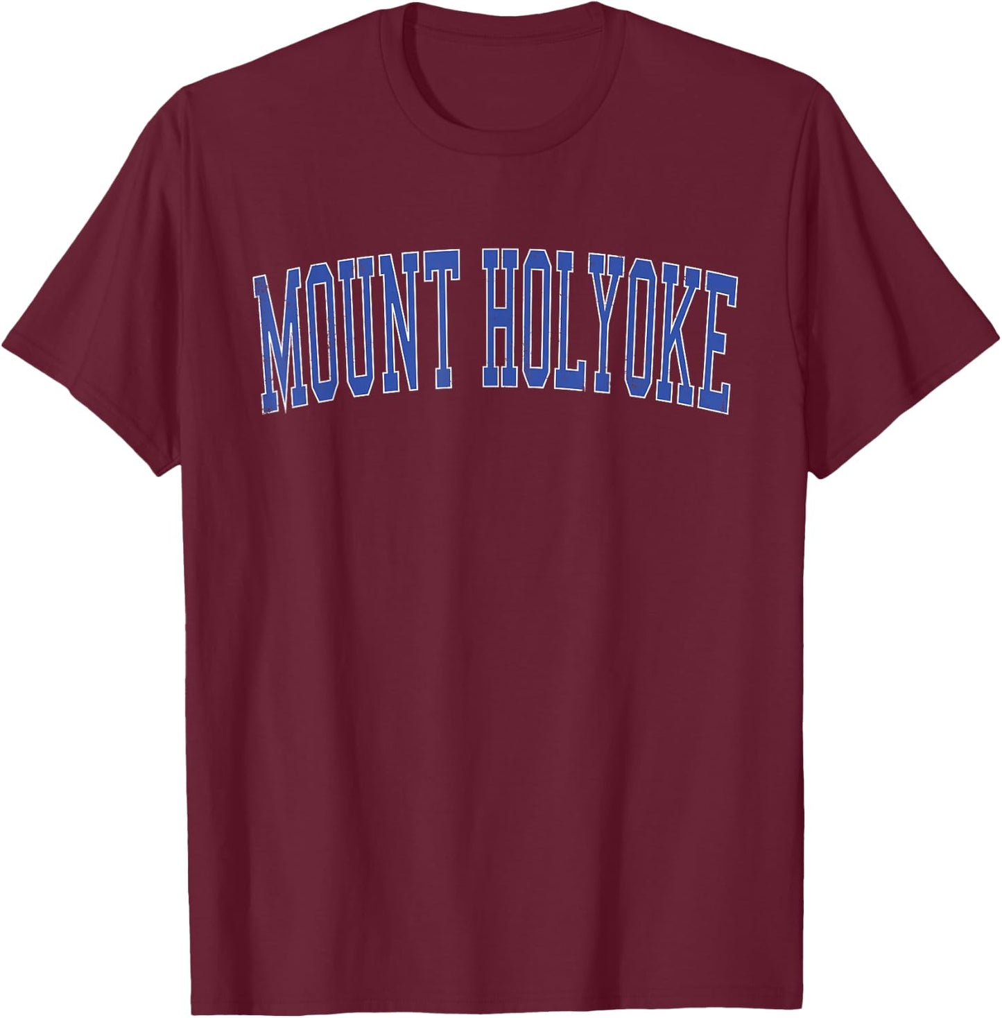 Vintage Mount Holyoke Distressed Blue Varsity Style T-Shirt - T-Shirt | Maroon