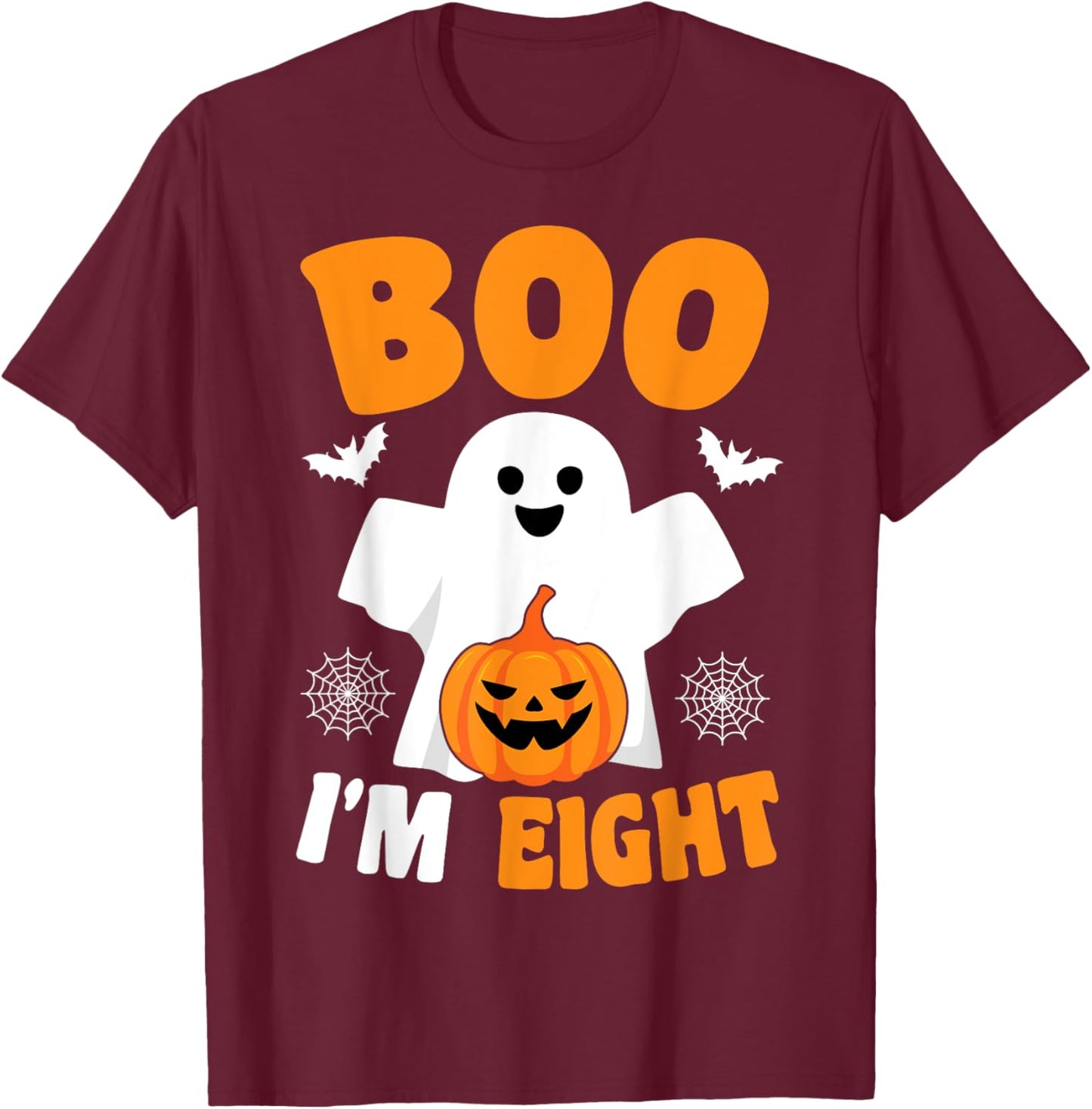 Boo I’m Eight Halloween Groovy Spooky Kids 8th Birthday T-Shirt - T-Shirt | Maroon