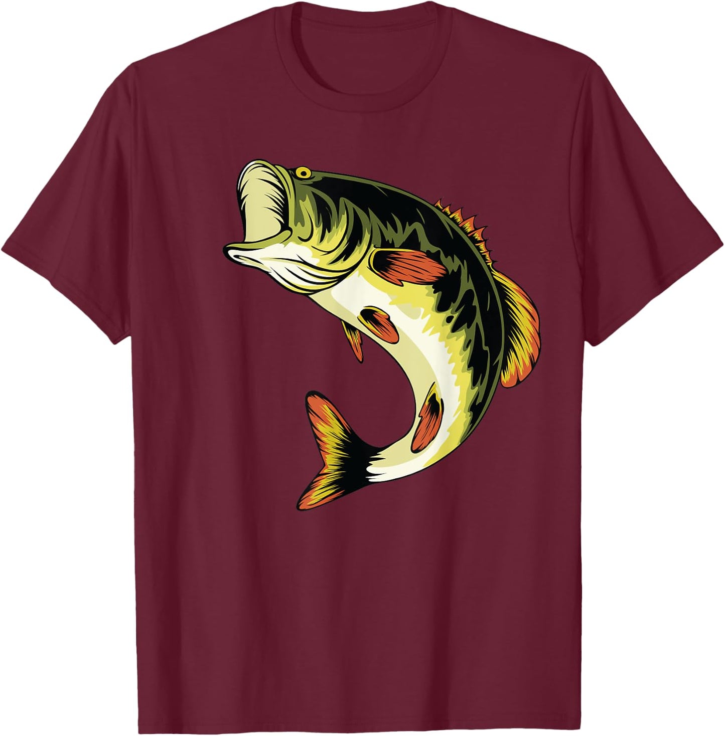 Fishing Graphic Large Mouth Bass Fish T-Shirt - T-Shirt | Maroon