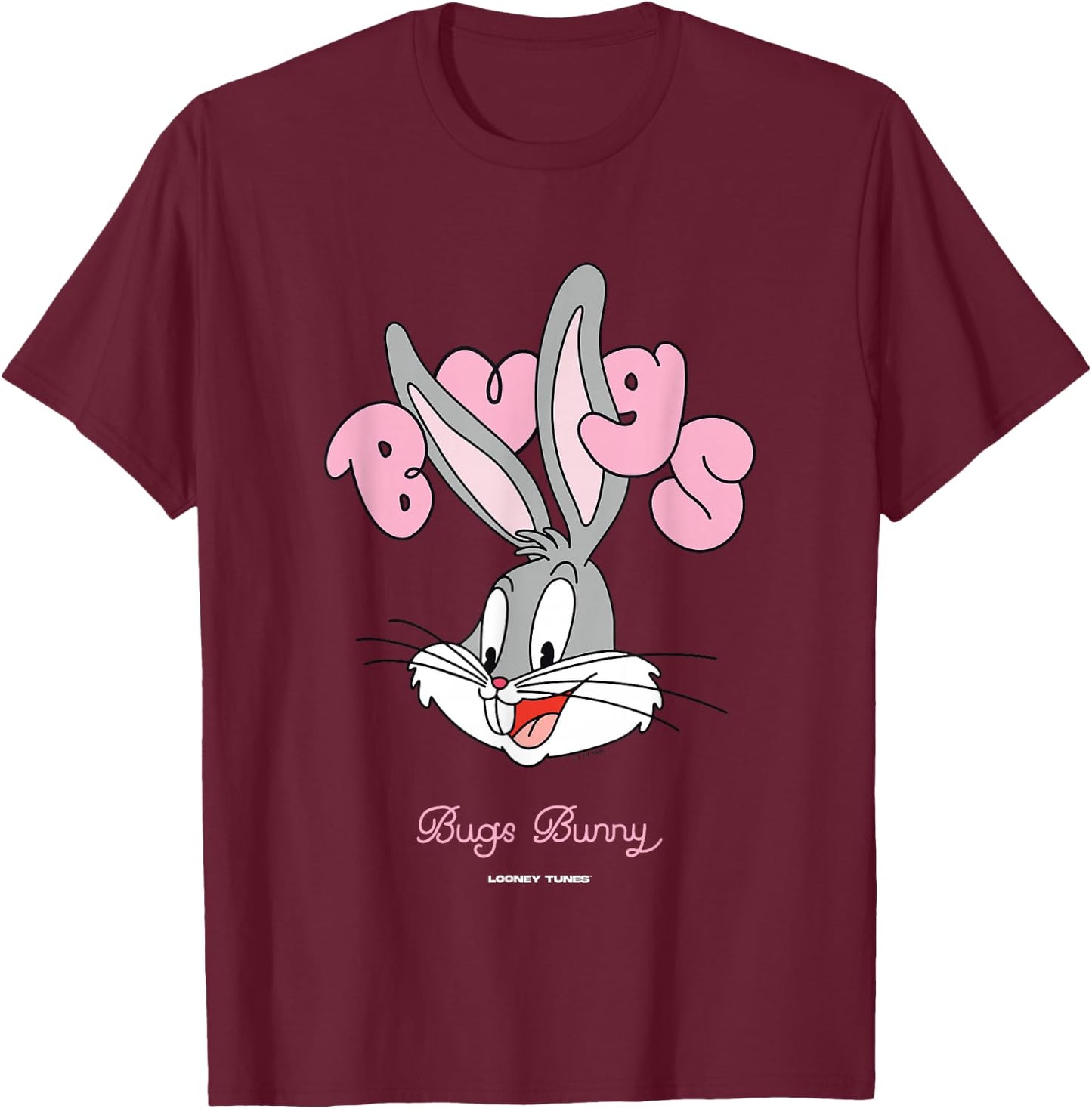 Looney Tunes Bugs Bunny Pink Bubble Text Big Face T-Shirt - T-Shirt | Maroon