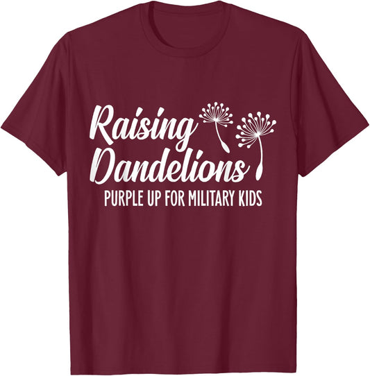 Raising Dandelion Purple Up for Military Kids Child Month T-Shirt - T-Shirt | Maroon