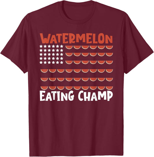 Watermelon Eating Contest American Flag Watermelon Fruit T-Shirt - T-Shirt | Maroon