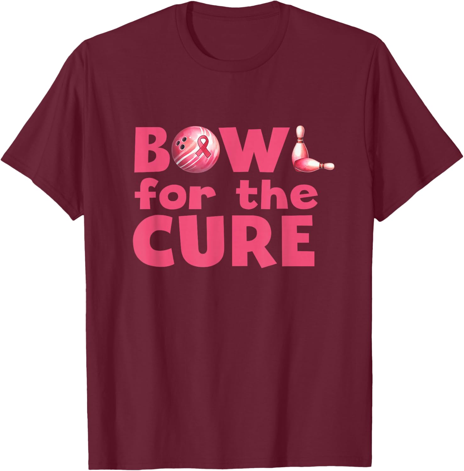 Bowl For The Cure Bowling Breast Cancer Bowler Pink Ribbon T-Shirt - T-Shirt | Maroon