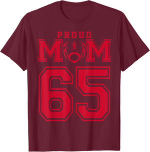 Custom Proud Football Mom Number 65 R Personalized T-Shirt - T-Shirt | Maroon