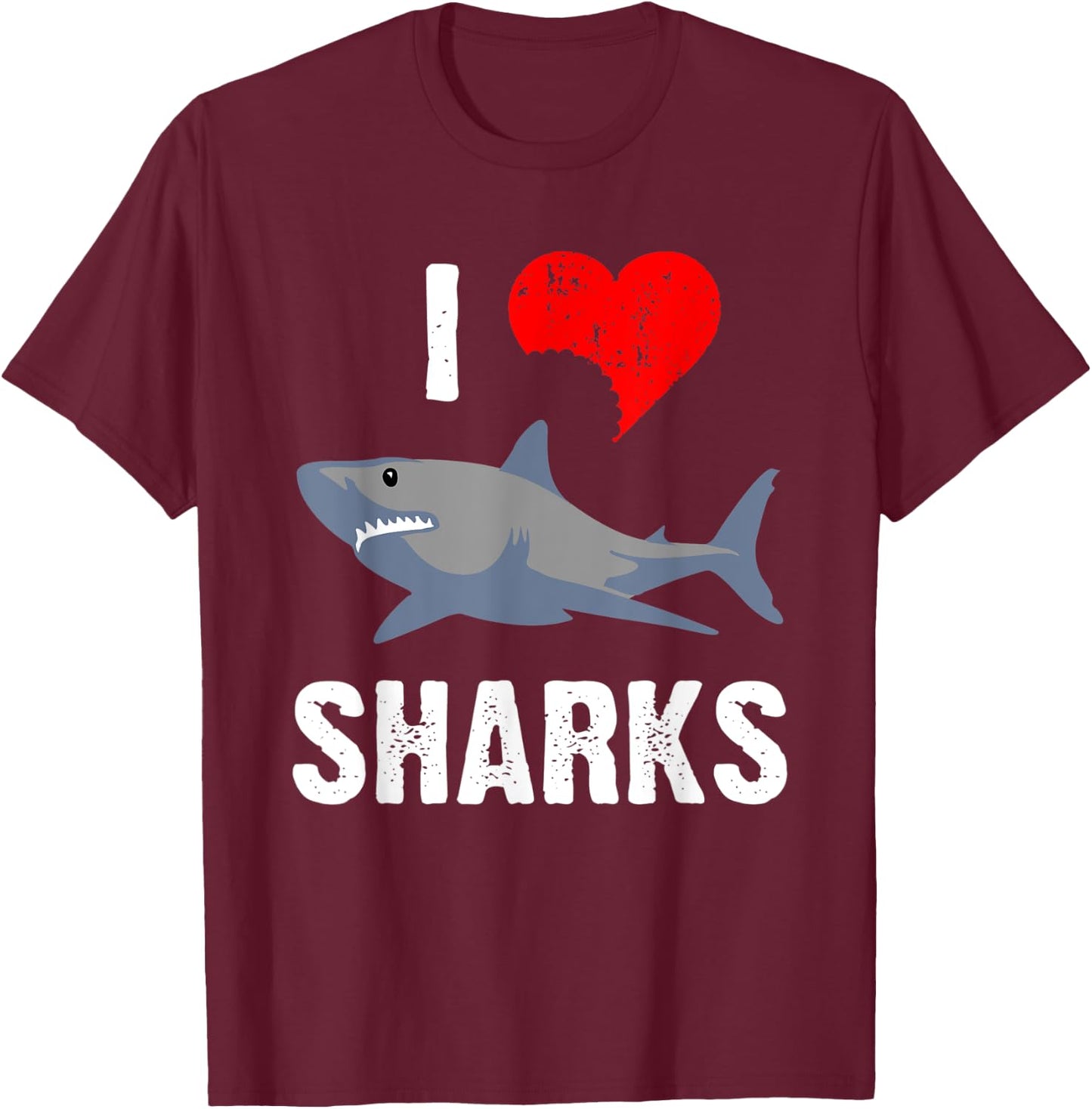 I Love Sharks Shark Lover Marine Biology Heart Bitemark T-Shirt - T-Shirt | Maroon