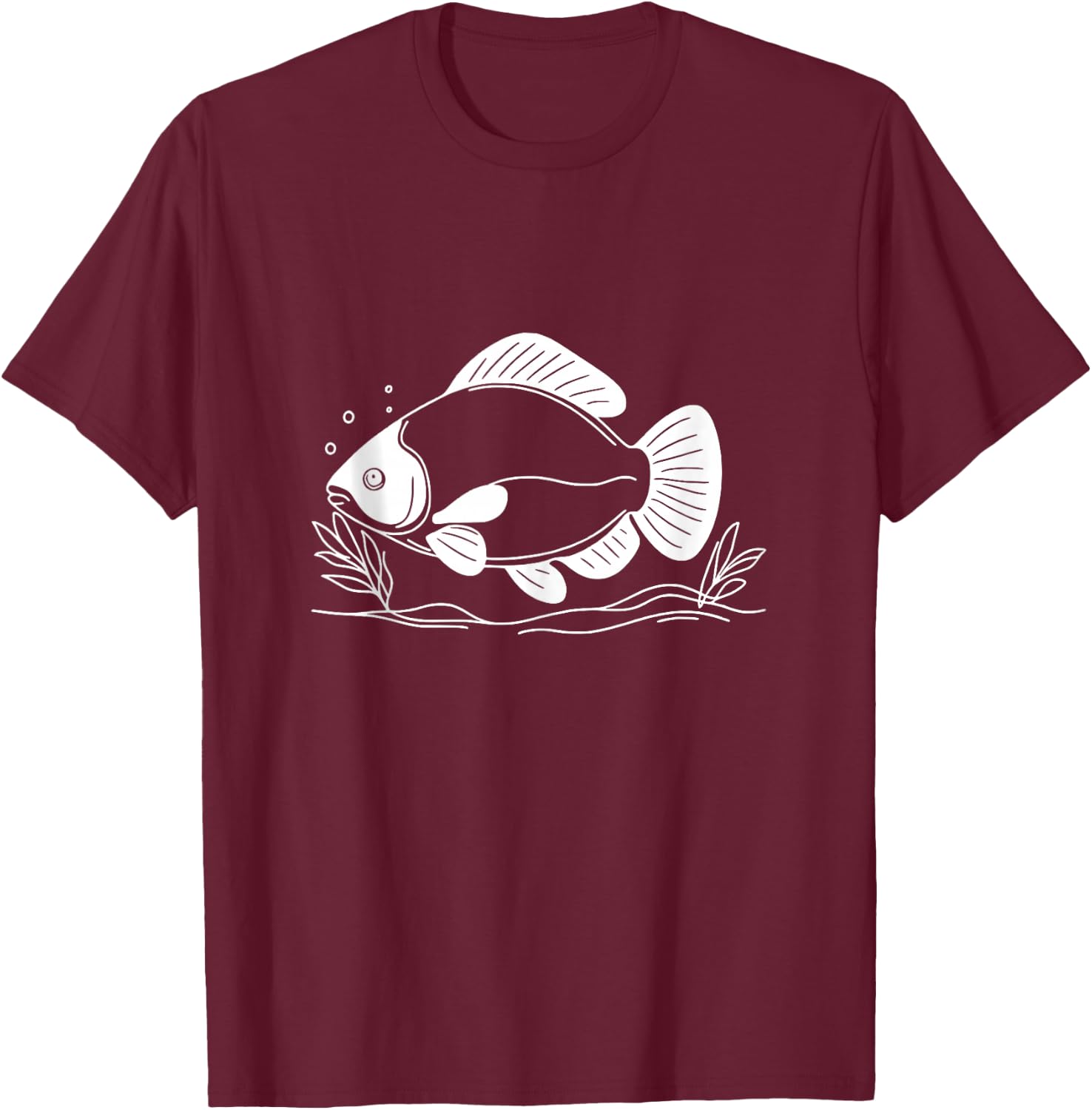 Black Pacu Line Art Fish Lover T-Shirt - T-Shirt | Maroon