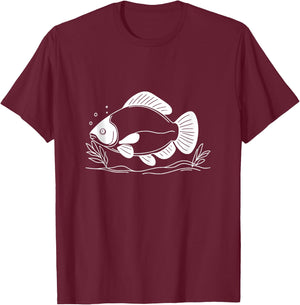 Black Pacu Line Art Fish Lover T-Shirt - T-Shirt | Maroon