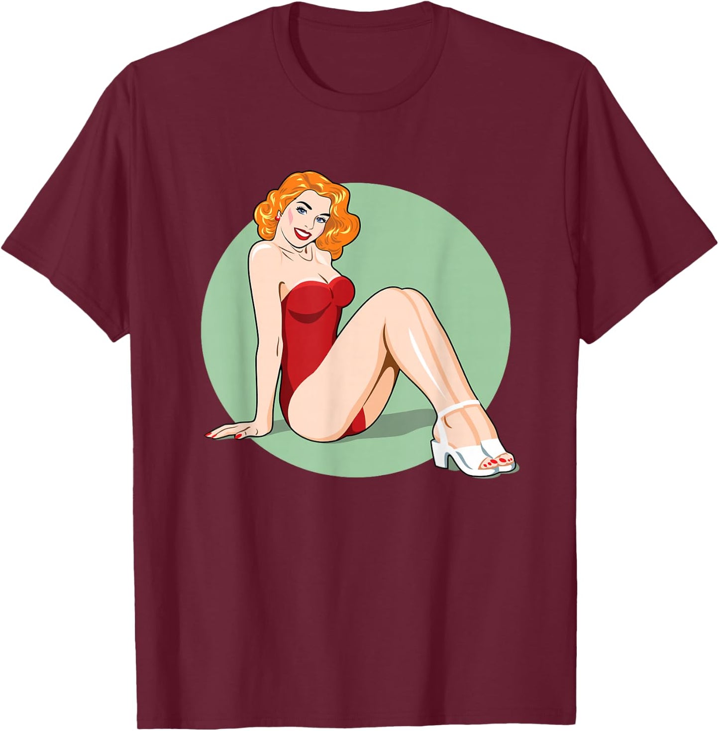 Vintage Pin-Up Girl American Art Retro Nostalgia T-Shirt - T-Shirt | Maroon