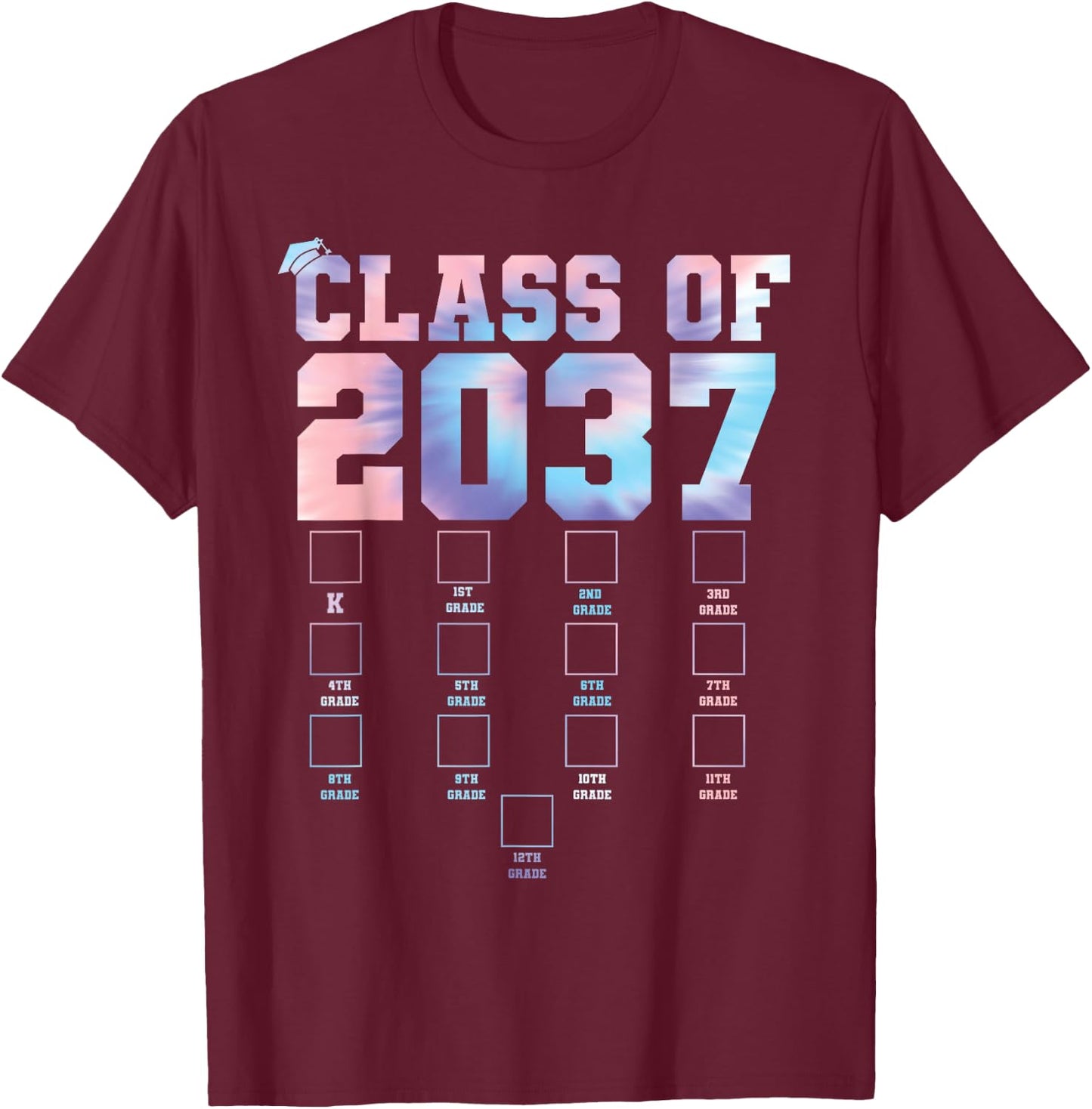 Class of 2037 Grow With Me First Day School Back to School T-Shirt - T-Shirt | Maroon