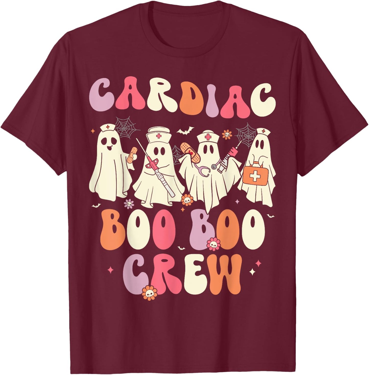 Halloween Cardiac Boo Crew Nurse Ghost Cute Health Worker T-Shirt - T-Shirt | Maroon