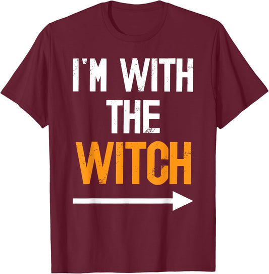 I’m With The Witch Halloween Couples Costume Autumn Party T-Shirt - T-Shirt | Maroon