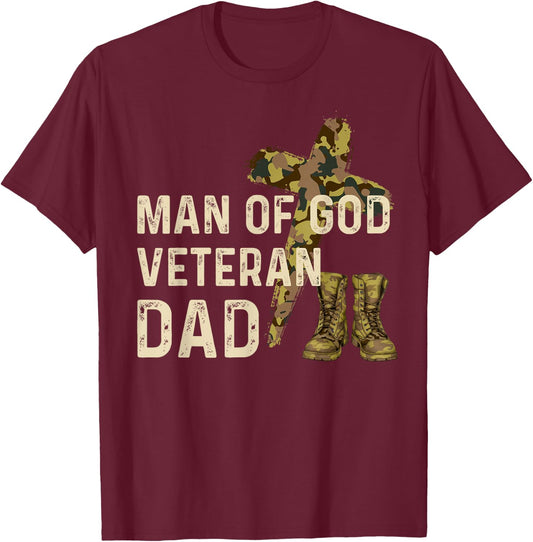 Man Of God Veteran Dad Christian Jesus Camouflage Army Camo T-Shirt - T-Shirt | Maroon
