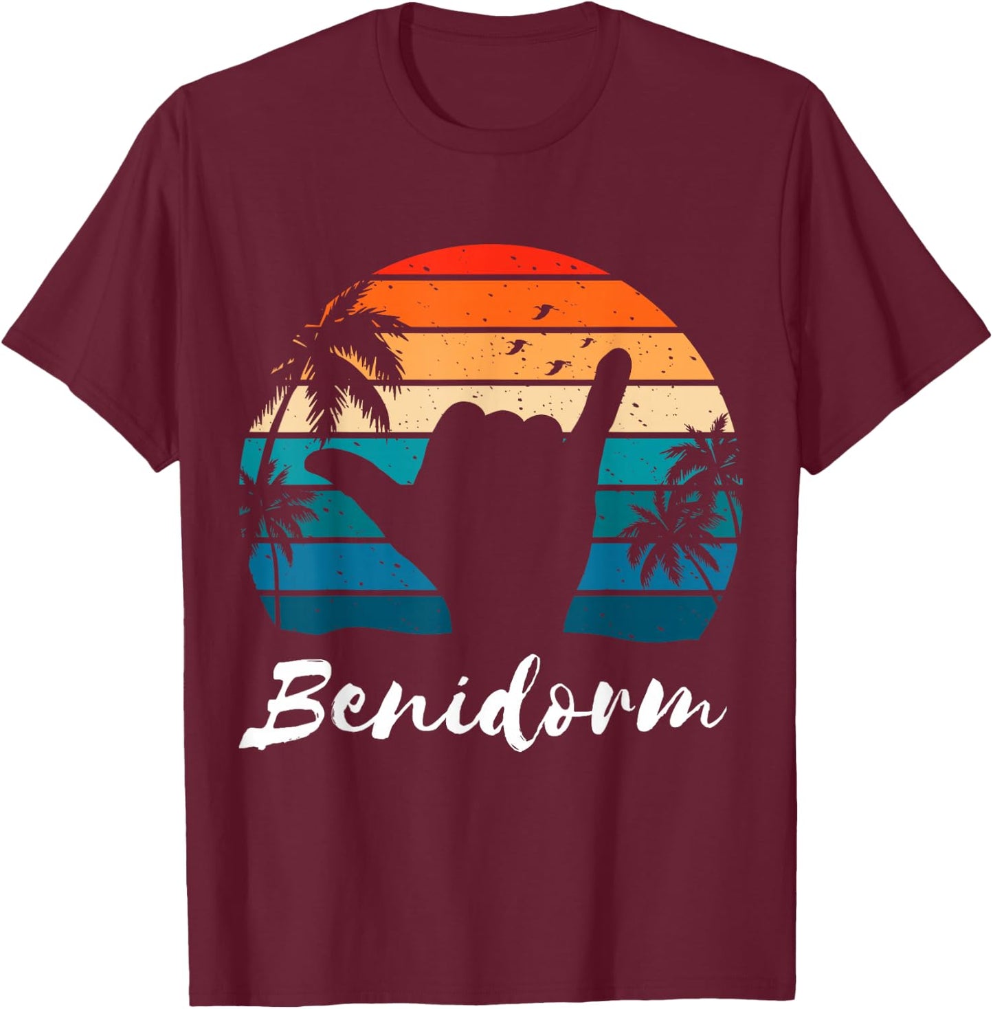 Benidorm Vintage Sunset Spain T-Shirt - T-Shirt | Maroon