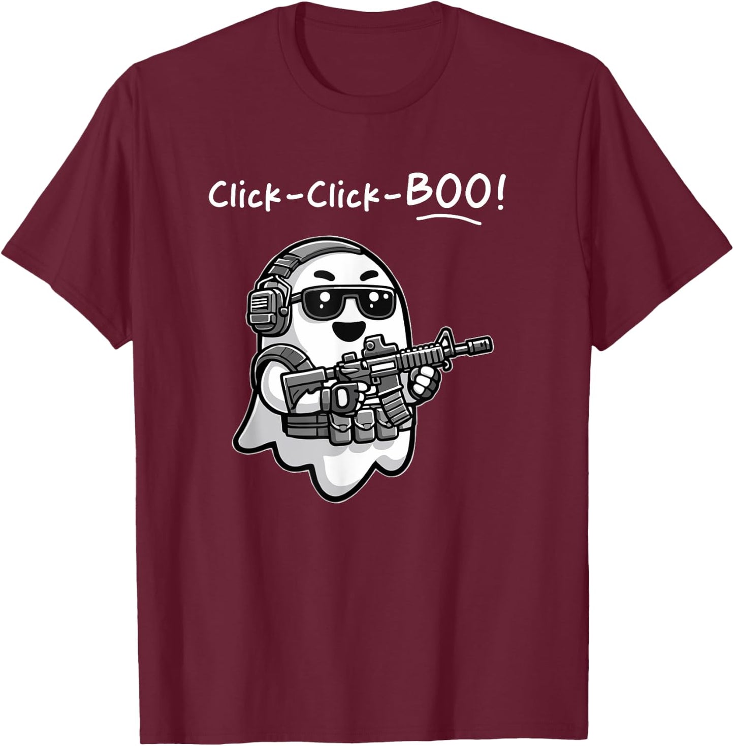 Funny Tactical Ghost Click Click Boo Halloween Veteran Party T-Shirt - T-Shirt | Maroon