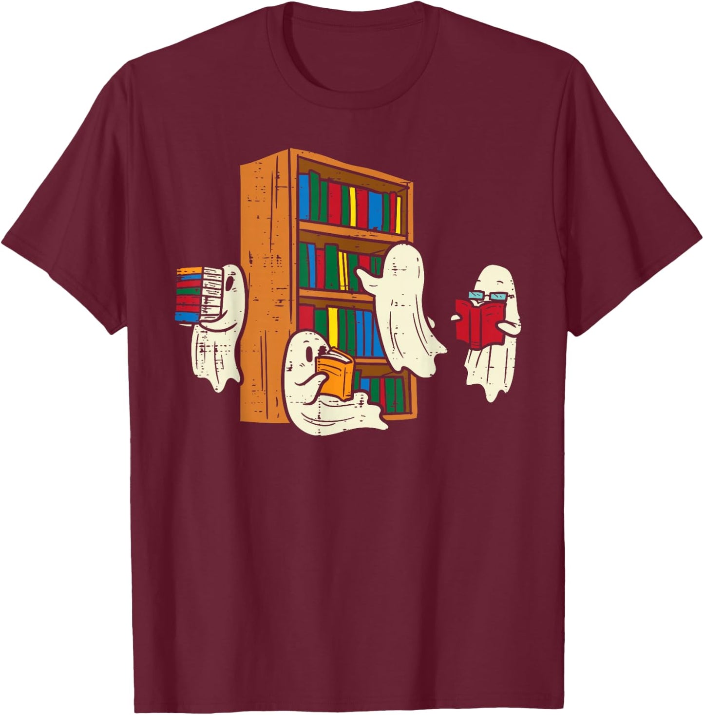 Ghosts Reading Books Teacher Halloween Librarian Boooks T-Shirt - T-Shirt | Maroon