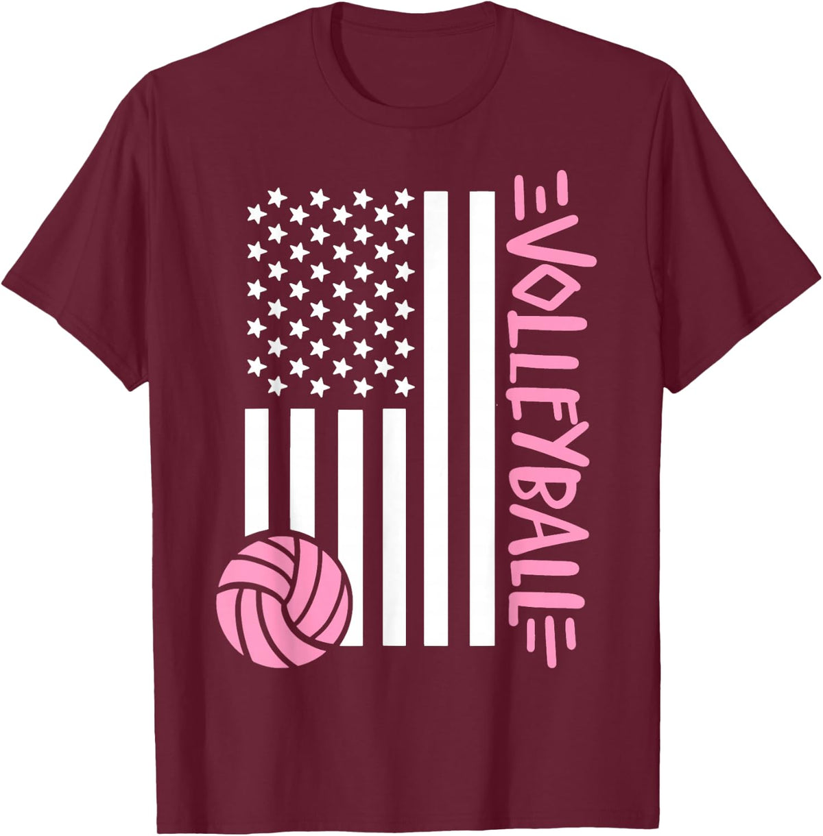 Volleyball US Flag USA T-Shirt - T-Shirt | Maroon