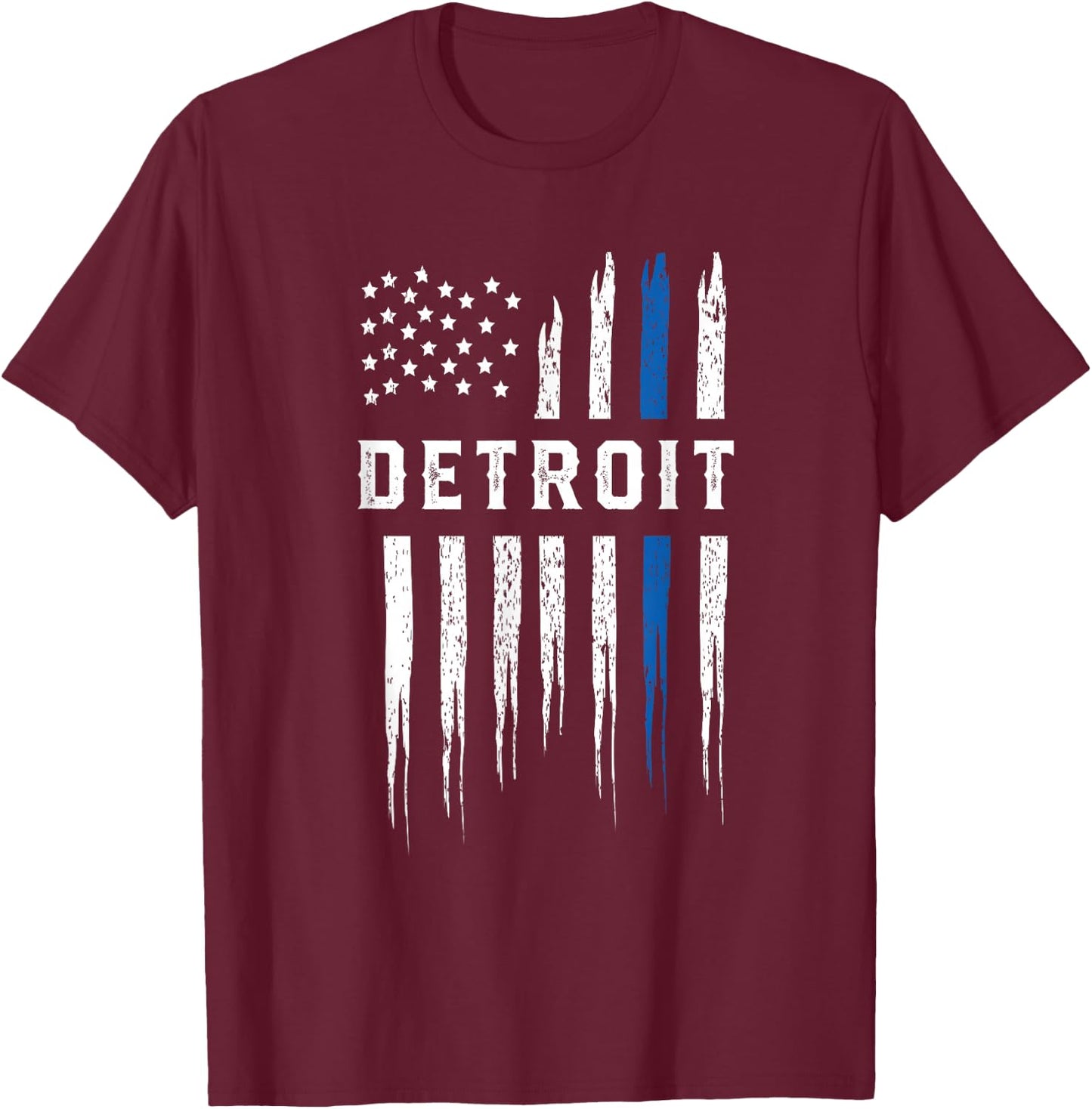 Thin Blue Line Heart Detroit Police Officer Michigan Cops T-Shirt - T-Shirt | Maroon