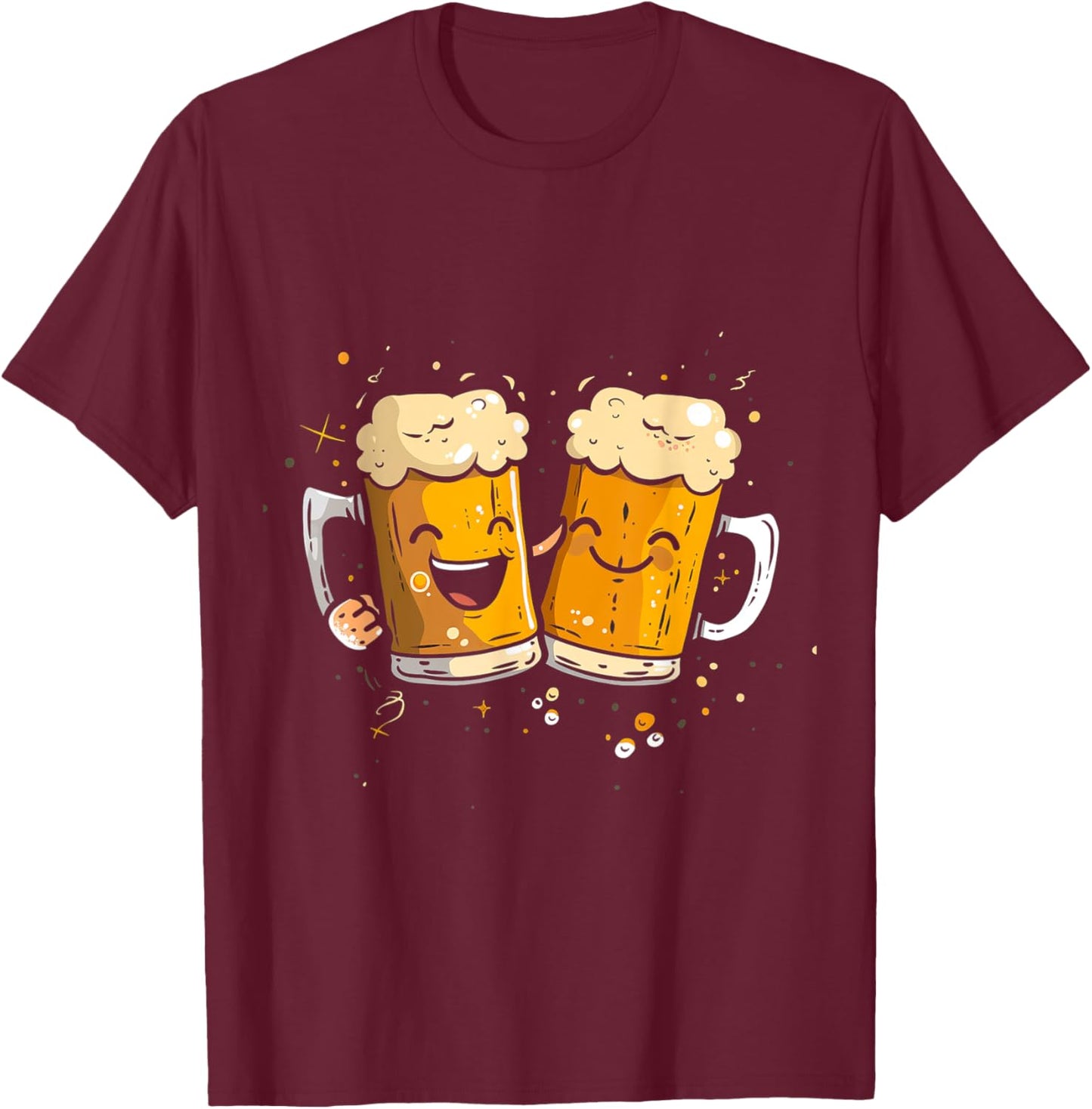 Cartoon Beer Mugs Clinking T-Shirt - T-Shirt | Maroon