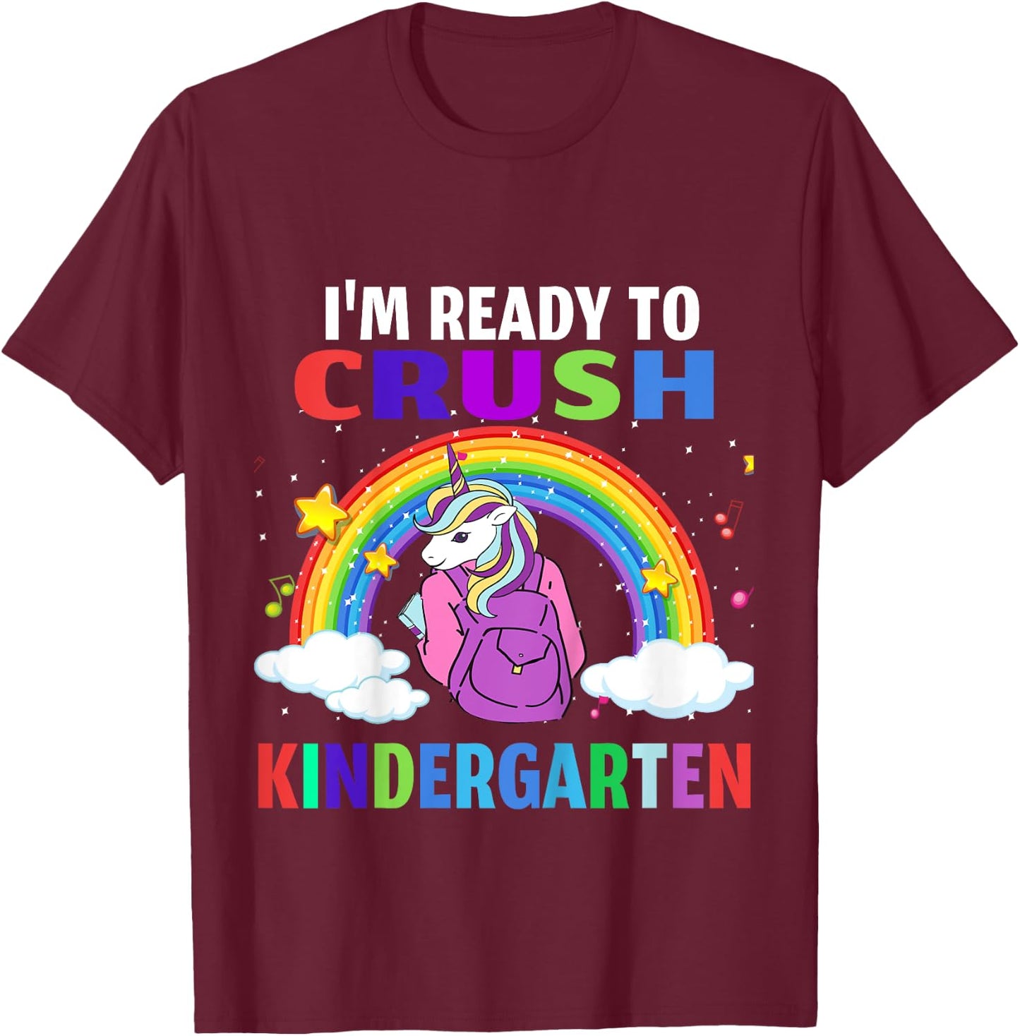 Kids Kids I'm Ready To Crush Kindergarten Unicorn Back to School T-Shirt - T-Shirt | Maroon