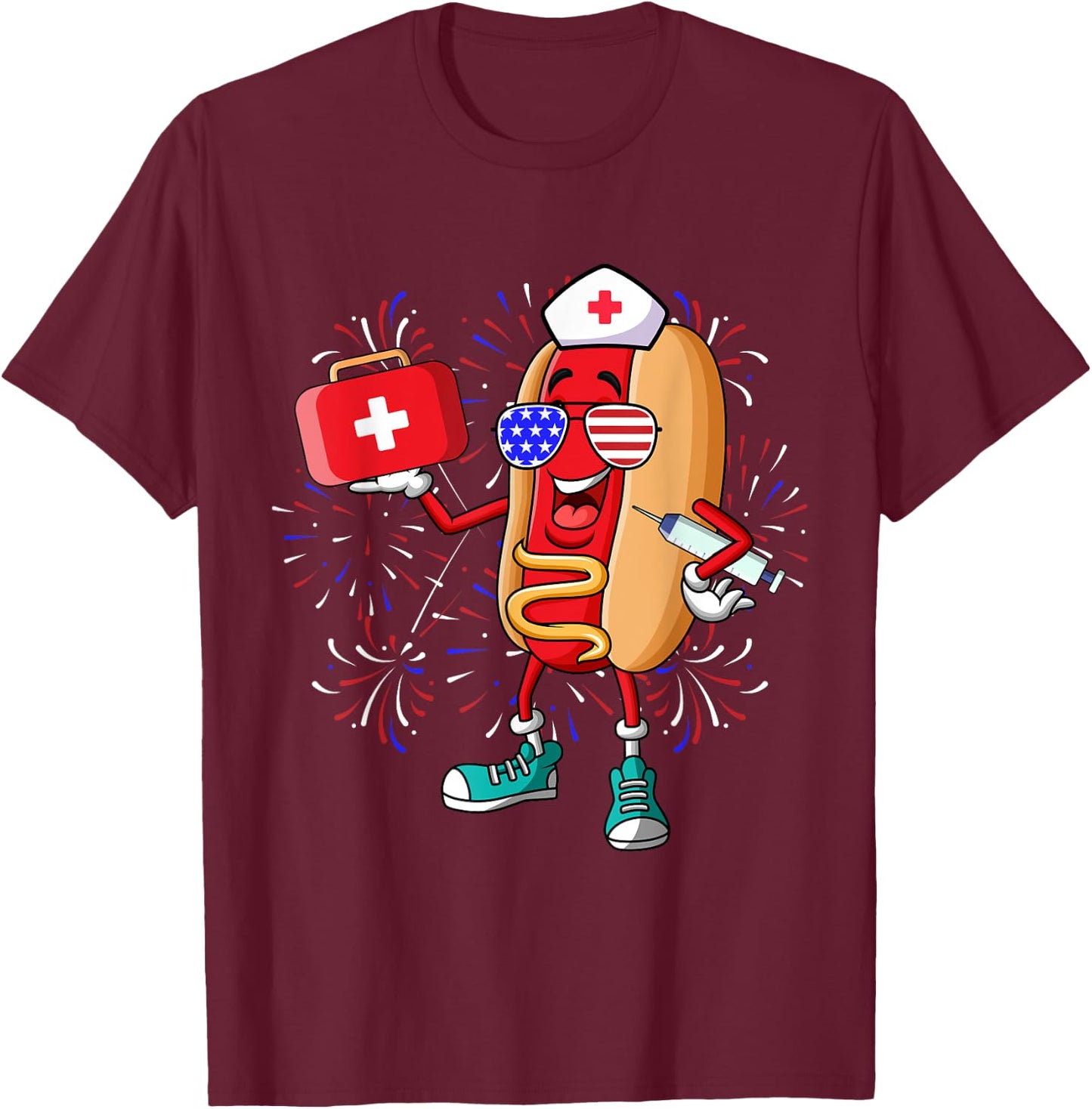 Nurse Anesthetists 4th Of July Funny American Hot Dog T-Shirt - T-Shirt | Maroon