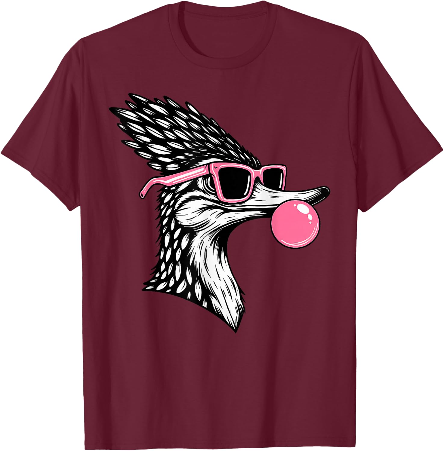 Roadrunner Blowing Bubble Gum Bird Watcher Nature Lover T-Shirt - T-Shirt | Maroon
