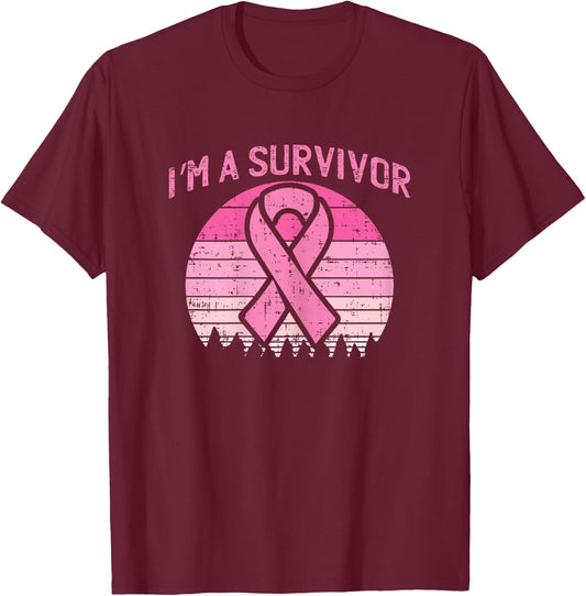 Im A Survivor Breast Cancer Awareness Bow T-Shirt - T-Shirt | Maroon