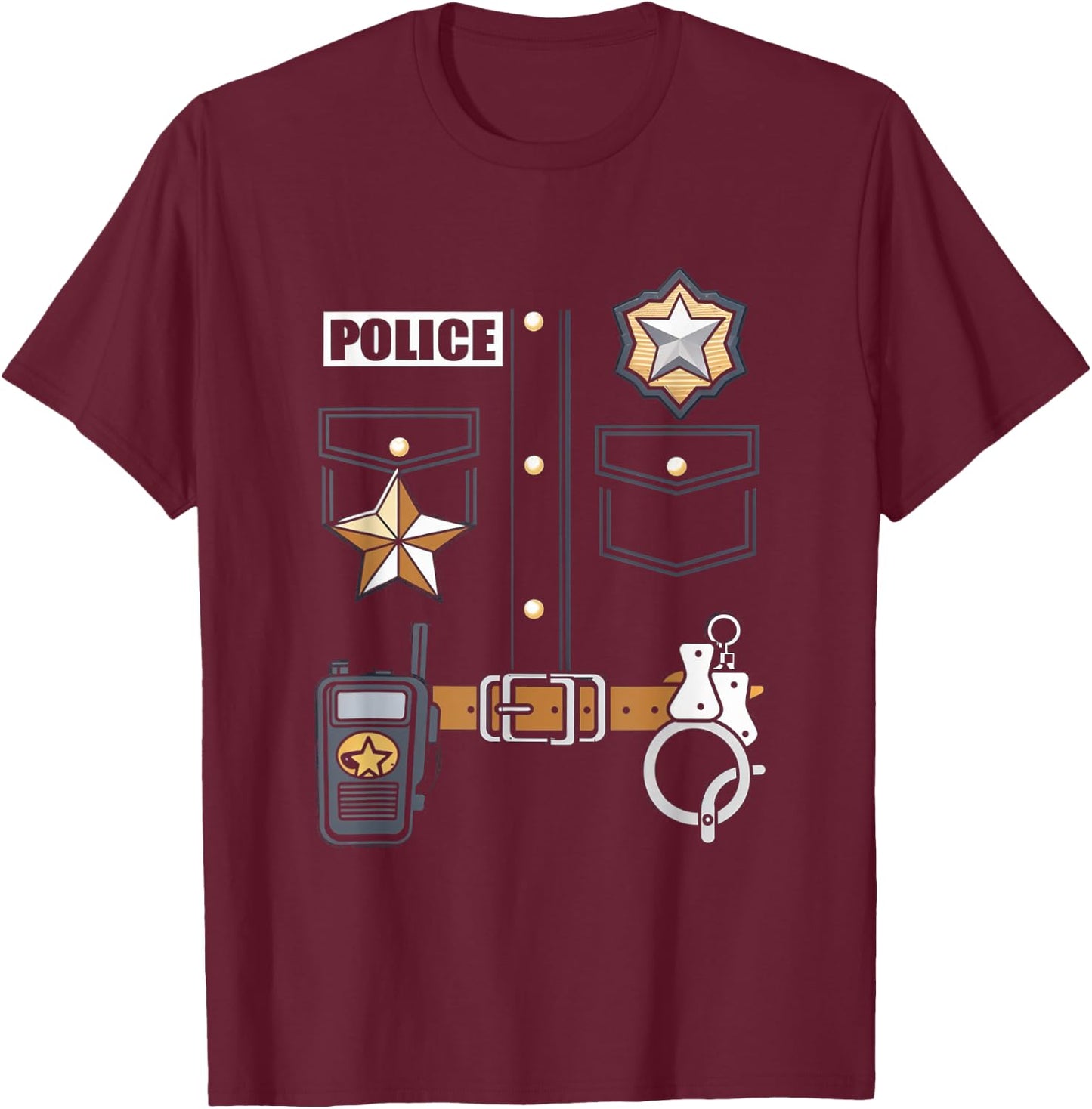 Police Officer Badge Star Uniform Police Cops T-Shirt - T-Shirt | Maroon
