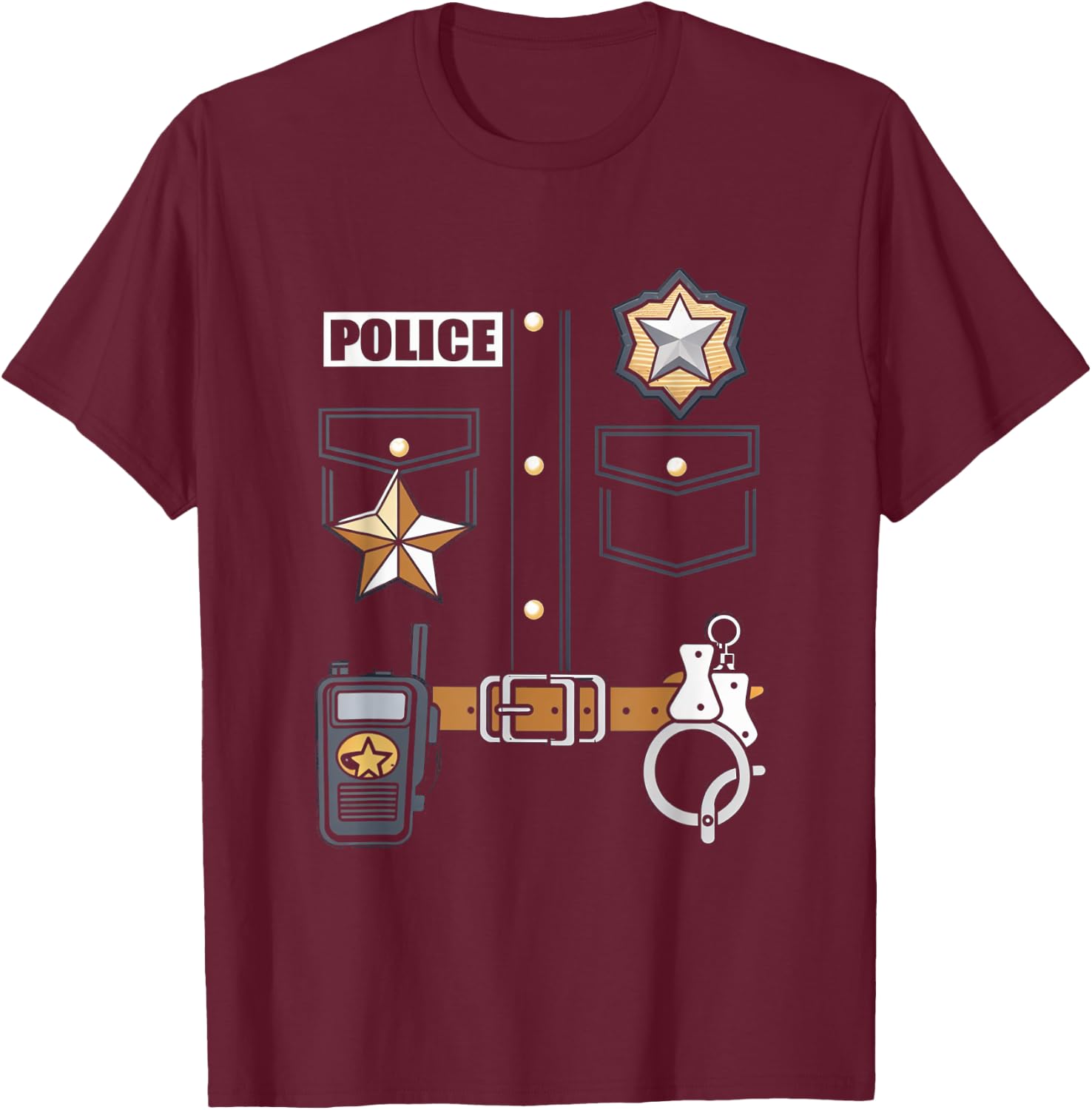 Police Officer Badge Star Uniform Police Cops T-Shirt - T-Shirt | Maroon