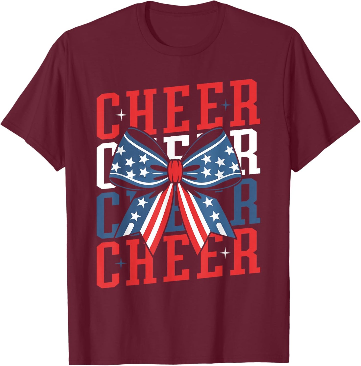 Cheerleader 4th of July Bow Patriotic Cheer USA Bow T-Shirt - T-Shirt | Maroon