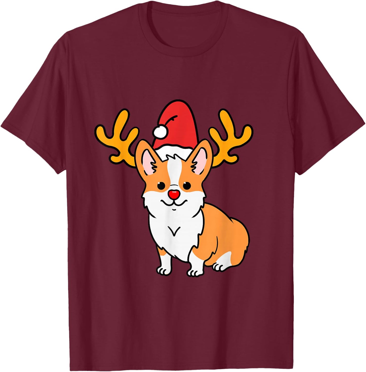Corgi Reindeer Corgi Christmas T-Shirt - T-Shirt | Maroon