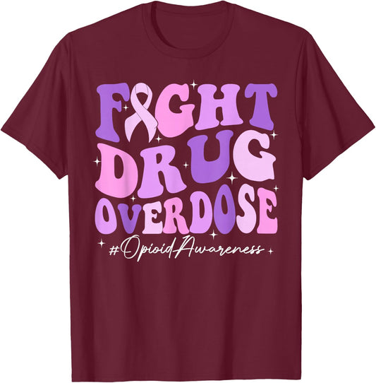 Fight Drug Overdose Purple Ribbon Opioid Overdose Awareness T-Shirt - T-Shirt | Maroon