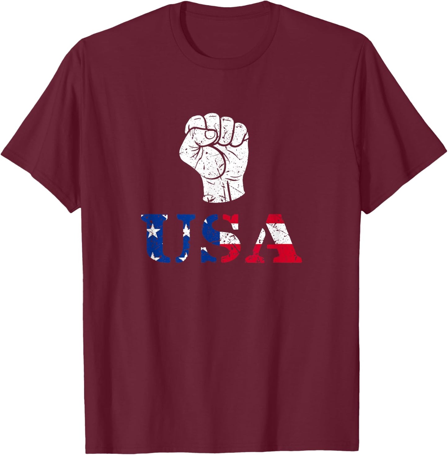 Trump Fist Distressed USA Red, White & Blue Design T-Shirt - T-Shirt | Maroon