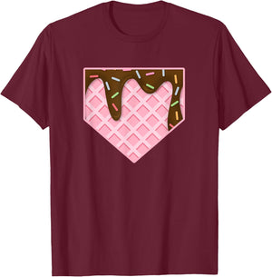 Home Plate Drip Ice Cream Sprinkles Softball Baseball Fans Men Women Girls Kids T-Shirt - T-Shirt | Maroon