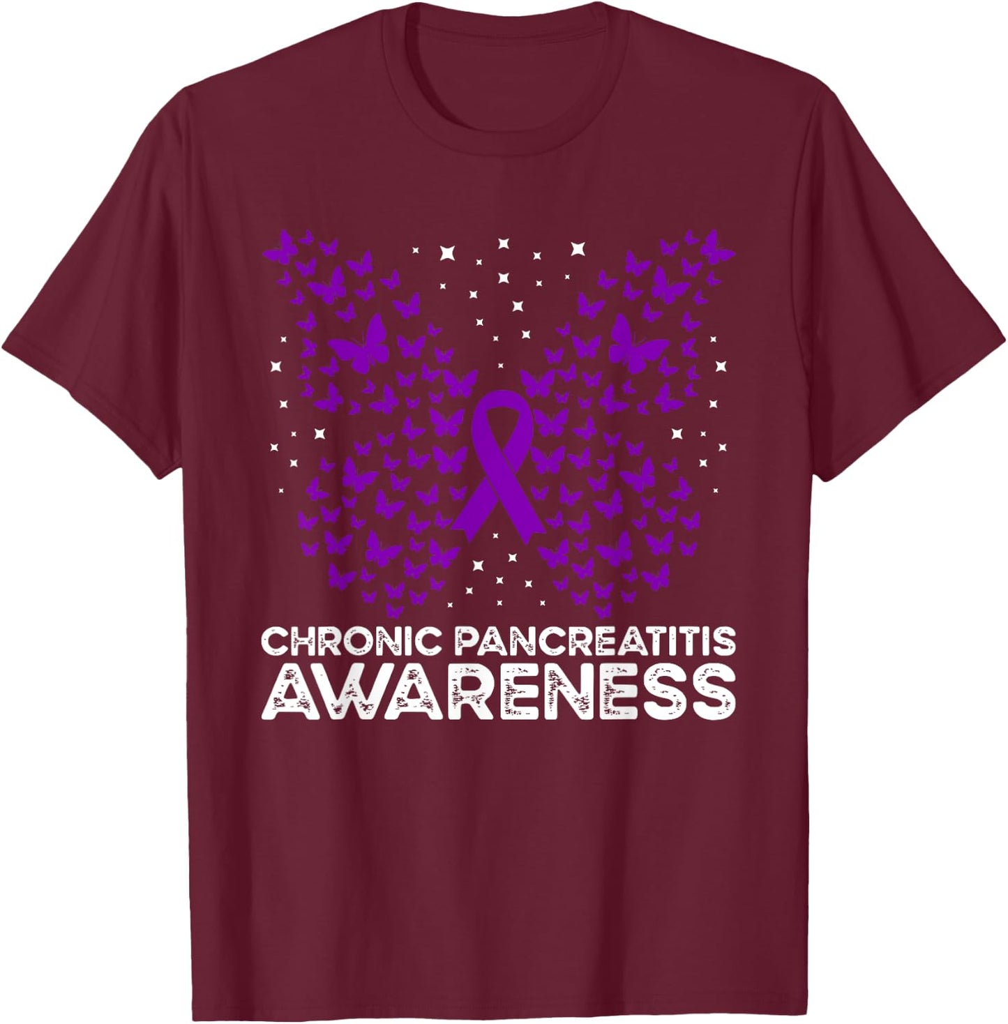 Pancreatitis Awareness Chronic Pancreatitis Butterfly T-Shirt - T-Shirt | Maroon