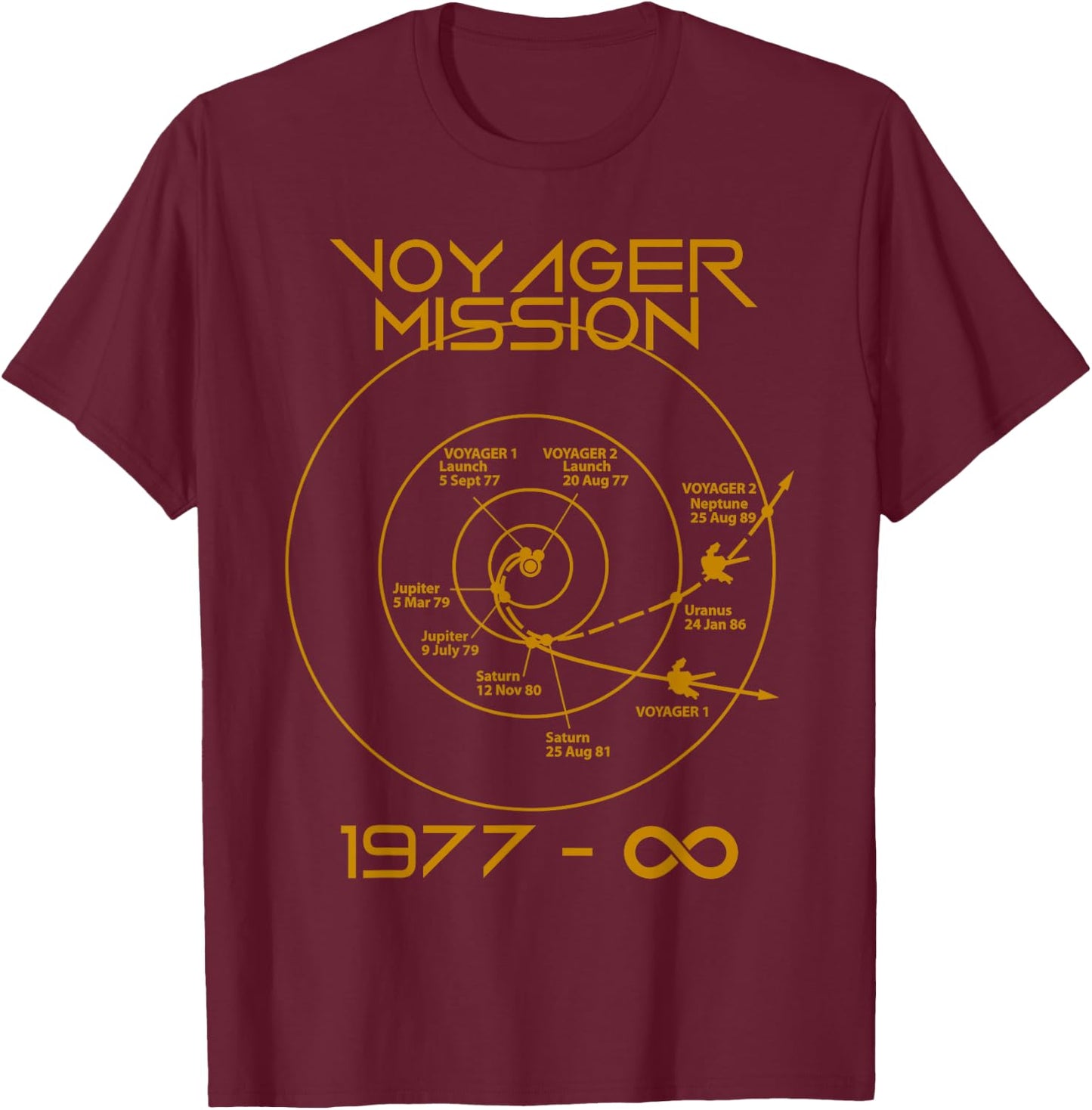 Space Voyager 1 2 Probes Outer Space Exploration Trajectory T-Shirt - T-Shirt | Maroon