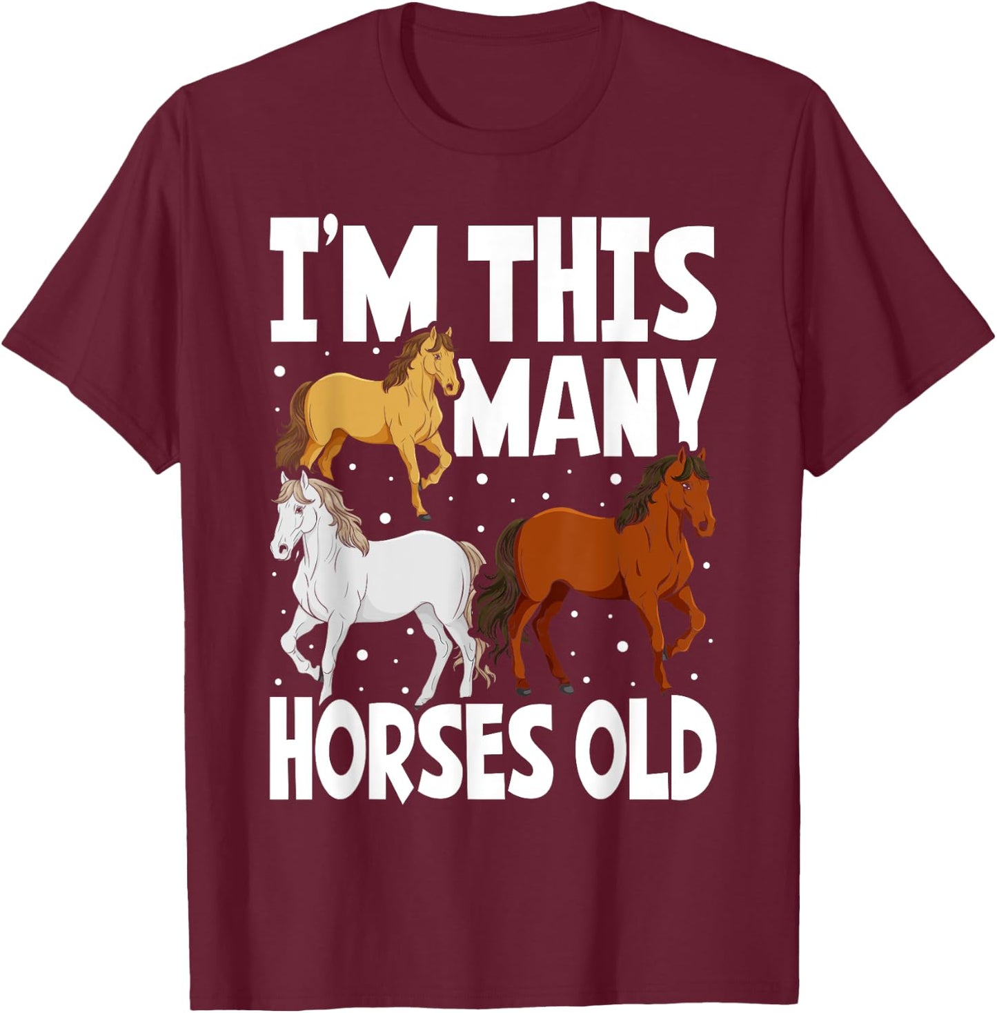 Kids 3 Years Old Girl Horses Old 3rd Birthday Kids T-Shirt - T-Shirt | Maroon