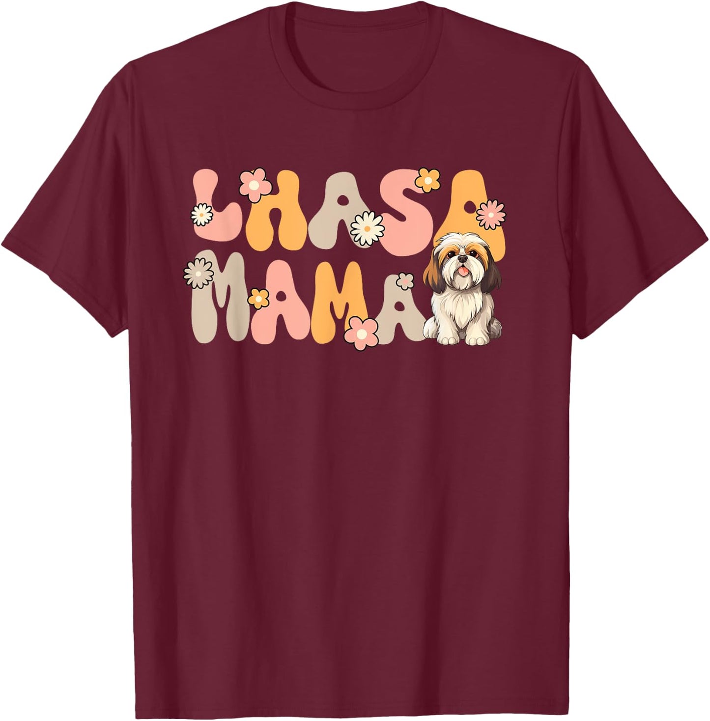 Lhasa Apso Groovy World's Best Lhasa Mama T-Shirt - T-Shirt | Maroon