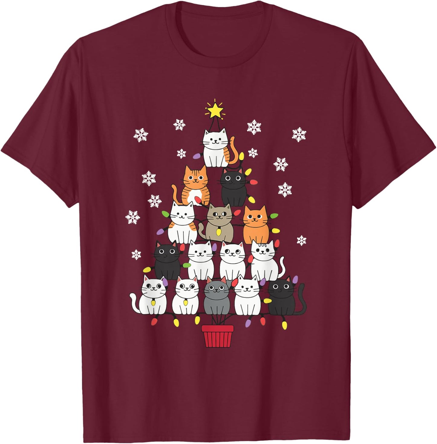 Christmas Tree Cat Women Kids T-Shirt - T-Shirt | Maroon