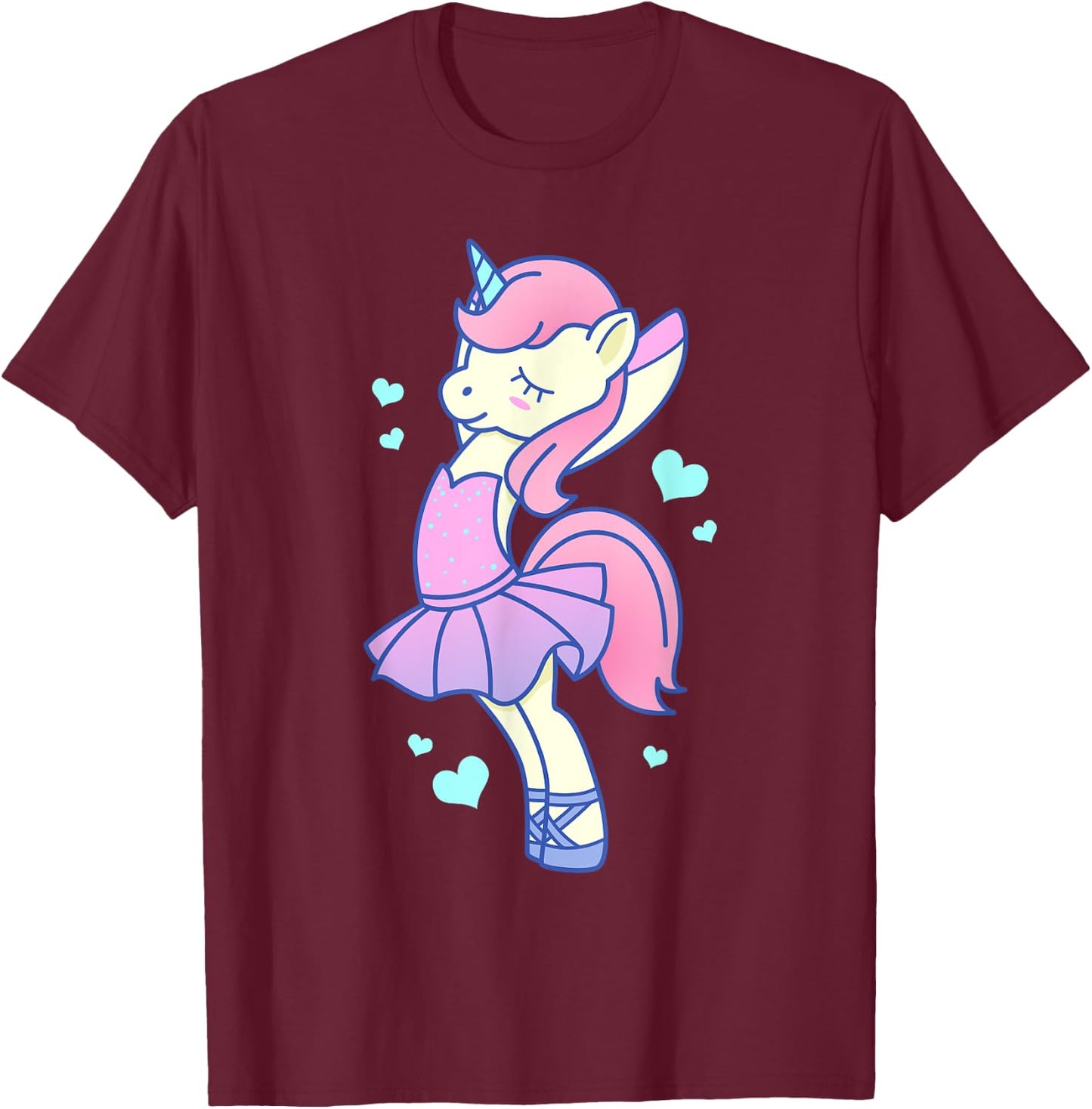 Cute Kawaii Unicorn Ballerina In Tutu - Ballet Dancer T-Shirt - T-Shirt | Maroon