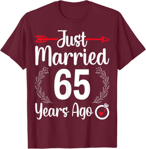 Just Married 65 Years Ago - Husband Wife 65th Anniversary T-Shirt - T-Shirt | Maroon