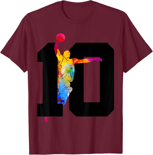 Number 10 Basketball 10th Birthday T-Shirt - T-Shirt | Maroon