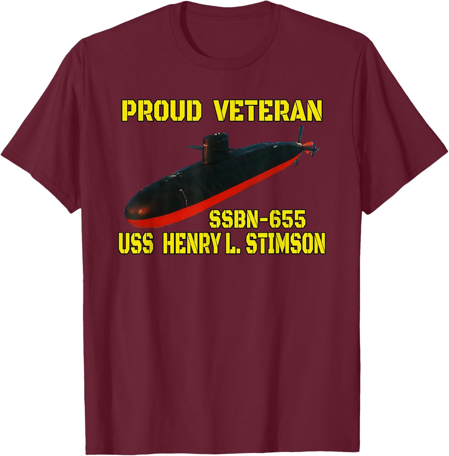 USS Stimson SSBN-655 Submarine Veterans Day Father Grandpa T-Shirt - T-Shirt | Maroon