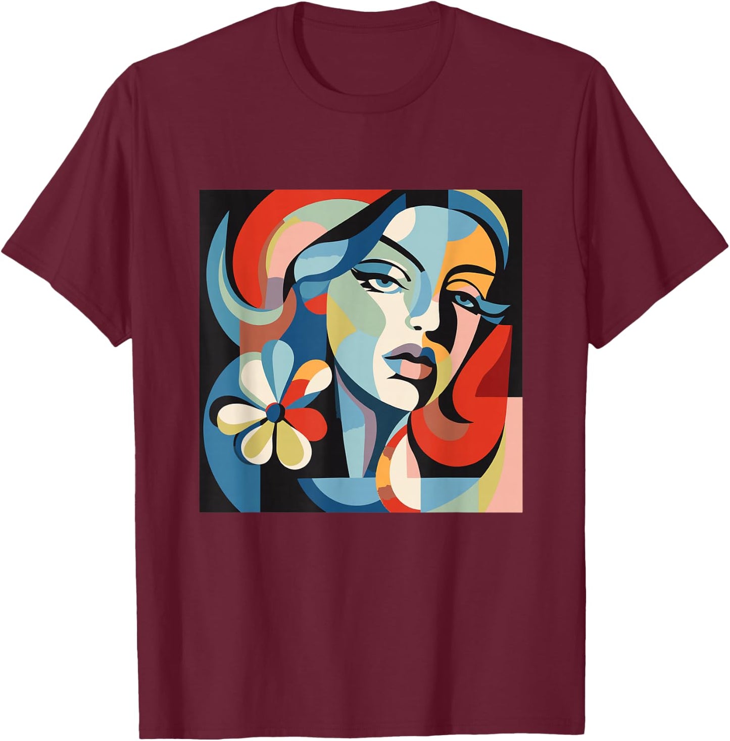Abstract Woman Face Art Illustration Graphic Designs T-Shirt - T-Shirt | Maroon