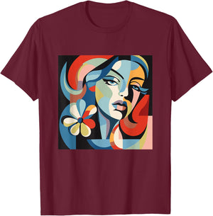 Abstract Woman Face Art Illustration Graphic Designs T-Shirt - T-Shirt | Maroon