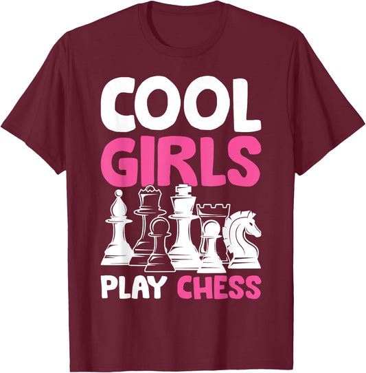Cool Girls Play Chess Kids T-Shirt - T-Shirt | Maroon