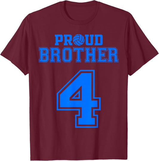 Proud Volleyball Brother Number 4 B T-Shirt - T-Shirt | Maroon