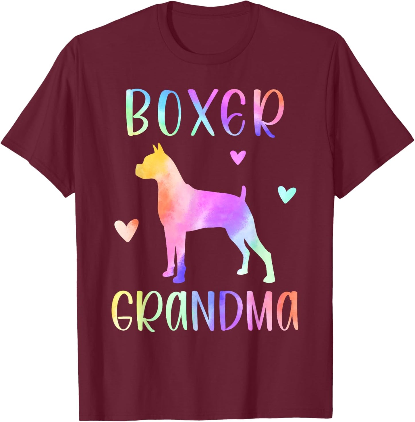 Boxer Grandma Boxer Dog Nana Rainbow Watercolor T-Shirt - T-Shirt | Maroon