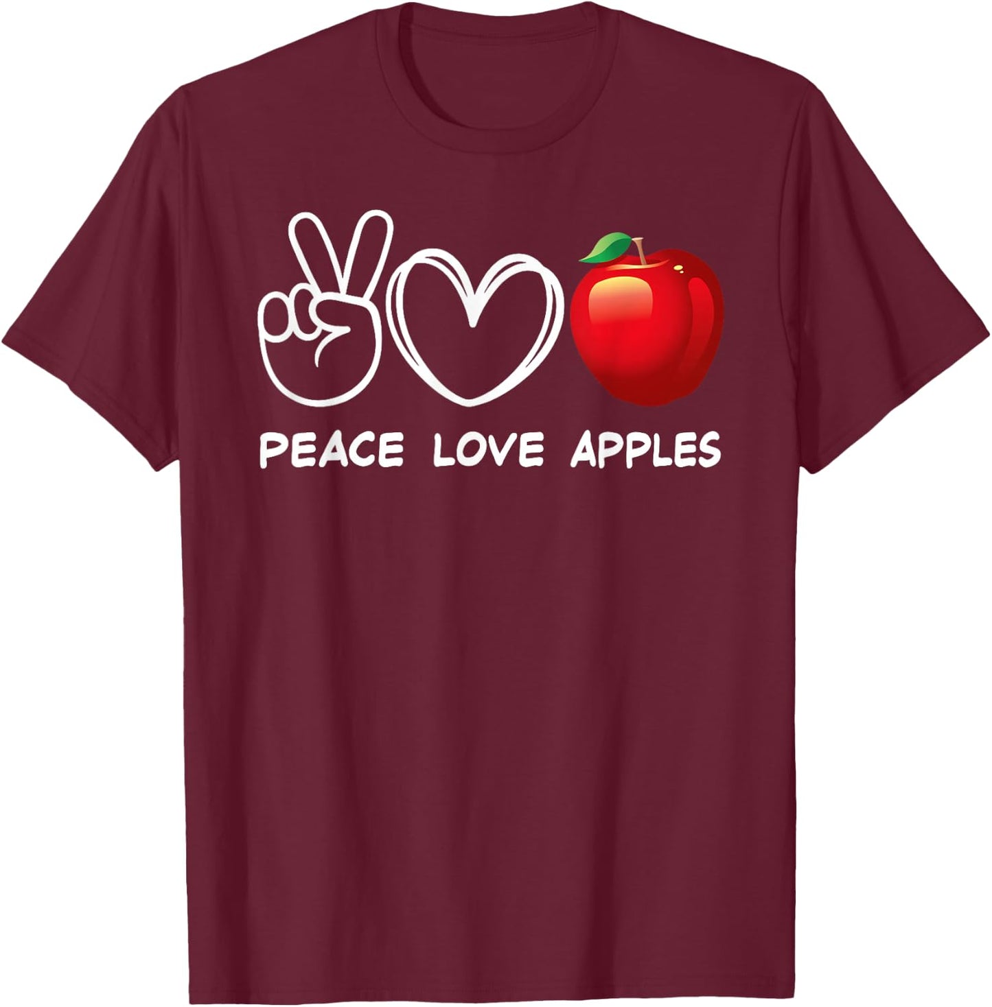 Peace, Love Apples Retro Apple Lover Fruit Lover T-Shirt - T-Shirt | Maroon